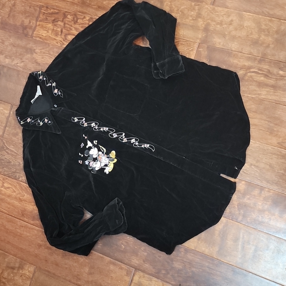 VTG Disney velvet Mickey and Minnie Mouse long sleeve button shirt 16/18